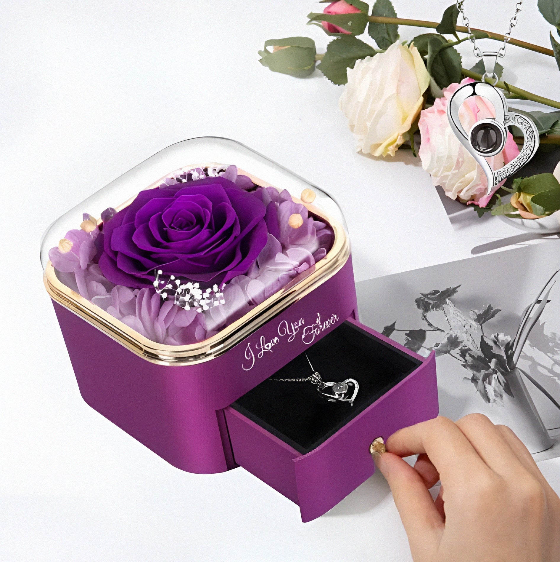 Eternal Rose With Silver I Love You Necklace – 100 Languages