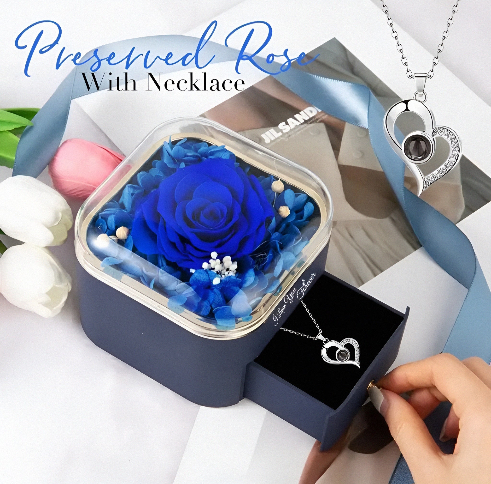 Eternal Rose With Silver I Love You Necklace – 100 Languages