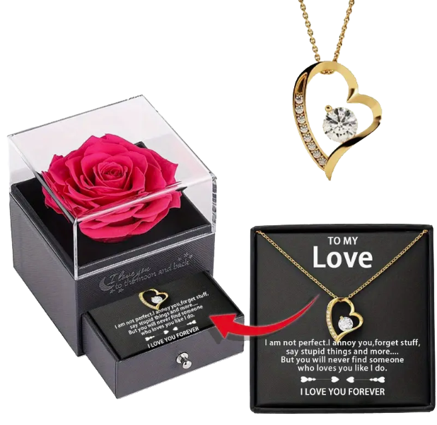 Eternal Rose – To My Girl – Gold Heart Necklace Gift Set