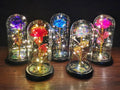 Artificial Enchanted Galaxy Rose with LED Light - Glass Dome Display